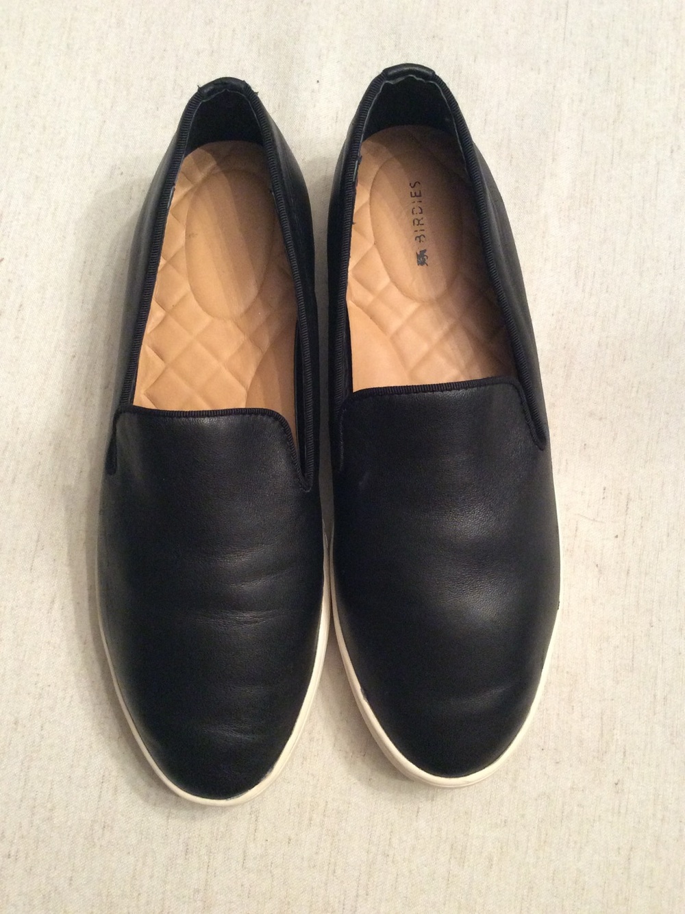 Birdies Black Slip-On Sneakers with Tan Quilted Insole-Very Good Used Condition